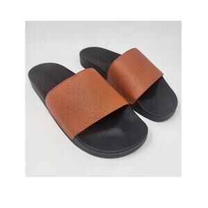 Collegium Pillar Horween Slide Sandals Men 12-12.5  Leather Pebble Grain Orancio